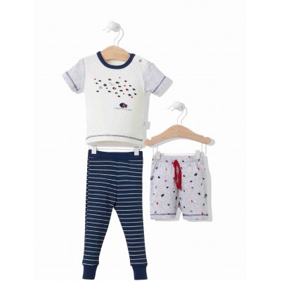 Bebetto marškinėlių, šortukų ir kelnių rinkinys - pižama "Sea travel" 